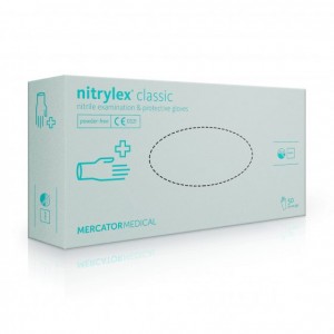 Рукавички NITRYLEX® CLASSIC, білі, S, 100 шт, 50 пар, нітрилової, нестерильні, захисні, оглядові, нетрілекс, Малайзія, Mercator Medical