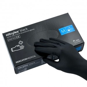  Gloves Nitrylex® Black, Black, S, 100 pcs, 50 pairs, nitrile, non-sterile, protective, examination, for masters, skin protection