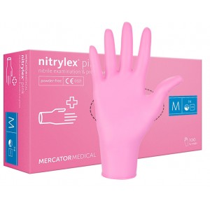  Gants Nitrylex® Rose, Rose, M, 100 pièces, 50 paires, nitrile, non stériles, protecteurs, examen, pour maîtres, protection cutanée