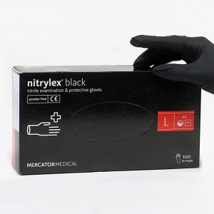 Перчатки Nitrylex® Black, Черные L, 100 шт, 50 пар, нитриловые, не стерильные, защитные, смотровые, для мастеров, защита кожи