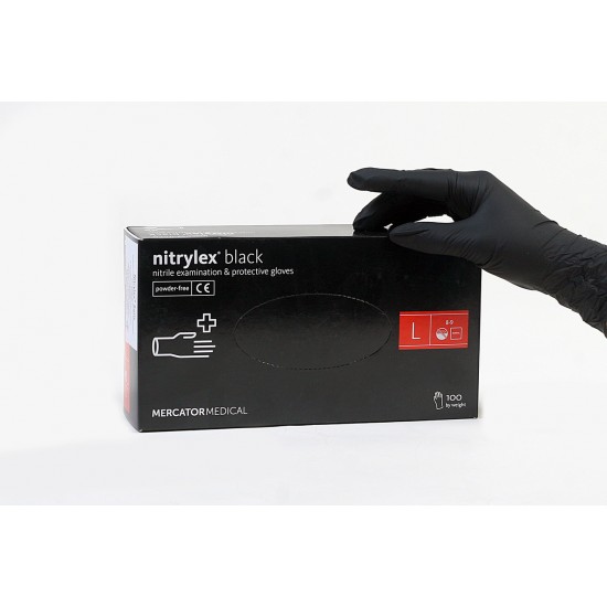 Handschoenen Nitrylex® Zwart, Zwart L, 100 stuks, 50 paar, nitril, niet-steriel, beschermend, onderzoek, voor meesters, huidbescherming-6114-Mercator Medical-Verbruiksartikelen