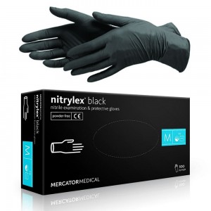  Gloves Nitrylex® Black, Black, S, 100 pcs, 50 pairs, nitrile, non-sterile, protective, examination, for masters, skin protection