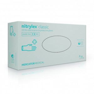  Gloves NITRYLEX® CLASSIC, white, S, 100 pcs, 50 pairs, nitrile, non-sterile, protective, examination, nitrilex, Malaysia, Mercator Medical