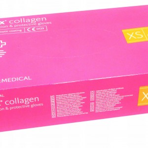 Перчатки Nitrylex® Collagen, Ярко Розовый, XS, 100 шт, 50 пар, нитриловые, не стерильные, защитные, смотровые, для мастеров, защита кожи