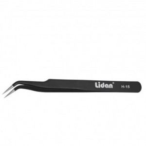 Curved tweezers for eyelash extension, for rhinestones, black Lidan H-15