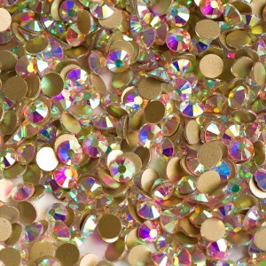  AB Crystal Gold SS3 Cyrkonie do paznokci Złota baza Glitter Stones Flatback Bez kleju Hotfix