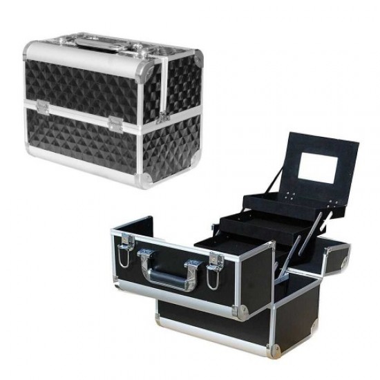Walizka aluminiowa 740С czarna z lusterkiem (romb)-61023-Trend-Etui i walizki