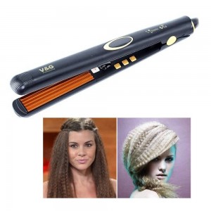 Flat iron V&G 14S corrugated, for beauty salons, for home use, basal volume, stylish styling, ergonomic design, compact, mains operated