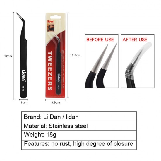 Pinzas de extensión de pestañas negras CURVAS Lidan Modelo H-15,LAK045-16714-Китай-herramientas de manicura