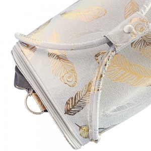 Eco-leather manicure case 25*30*24 cm light with gold feathers, MAS1150