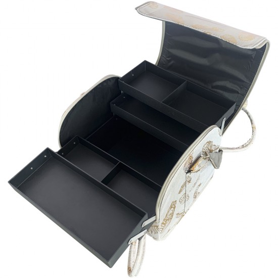 Manicurekoffer van eco-leer 25*30*24 cm licht met gouden veren ,MAS1150-17516-Trend-Meisterkoffer, Maniküretaschen, Kosmetiktaschen