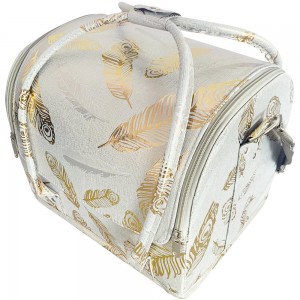  Manicure suitcase made of eco-leather 25*30*24 cm light with golden feathers ,MAS1150