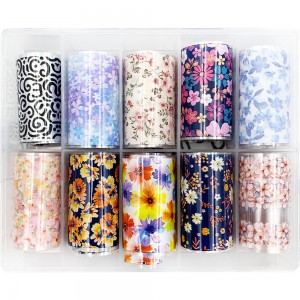  Set of wide foil for nail design 50 cm 10 pcs AUTUMN FLOWERS, MAS087