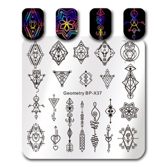 Пластина для стемпинга  Геометрия-микс, BP-X37, BP-X37, Стемпинг,  Все для маникюра,Декор и дизайн ногтей ,  купить в Украине