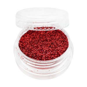  Glitter em um frasco RED. Cheio até a borda, conveniente para o contêiner principal. Embalagem de fábrica. Partículas 1/128 polegada