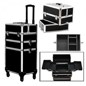 Suitcase for cosmetics (black leatherette/on wheels) RW 3562