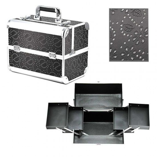 Koffer Aluminium 740 (schwarz/Blumensteine)-61148-Trend-Koffer und Koffer