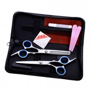 A set of hairdressing straight and thinning scissors 6.0 inches in a case