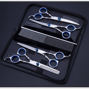 Professionele set 5in1 voor verzorging, dierenverzorging, schaar recht, gebogen, contour, uitdunnen, kam