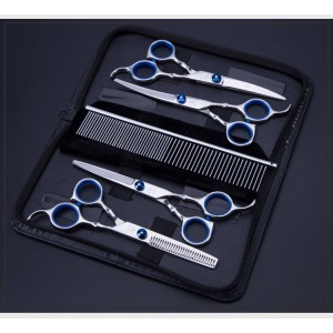 Professional set 5in1 for grooming, animal grooming, scissors straight, curved, contour, thinning, comb