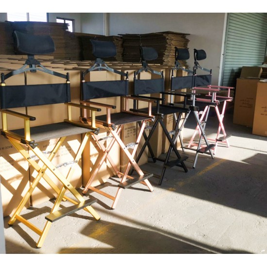 Aluminiowe krzesło składane z zagłówkiem, dla wizażystki i wizażystki, podnóżek, krzesło transformatorowe, praktyczne-57140-Поставщик-Fotele mistrzów