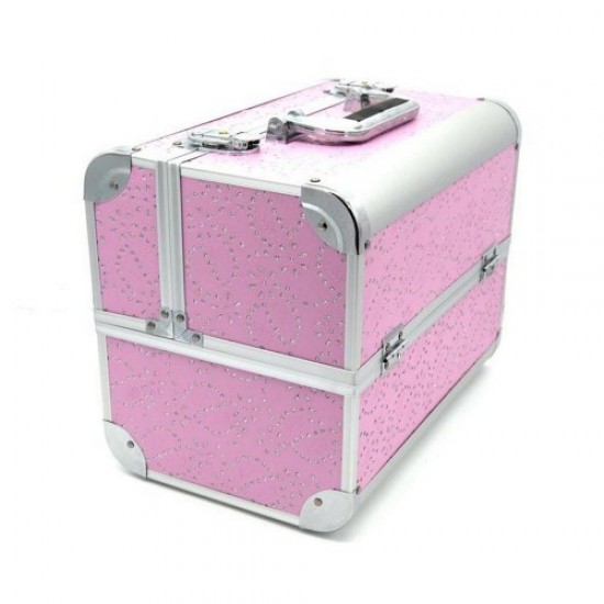 Aluminium koffer 740 (roze/bloemstenen)-61149-Trend-Koffers en koffers