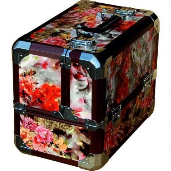 Aluminiowa walizka 5258-1 z kwiatowym nadrukiem-61025-Trend-Walizki mistrzowskie, torebki do manicure, kosmetyczki