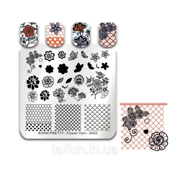 Plate for stamping Born Pretty Flower Yarn S002, 63765, Stamping Born Pretty,  Health and beauty. All for beauty salons,All for a manicure ,Decor and nail design, buy with worldwide shipping