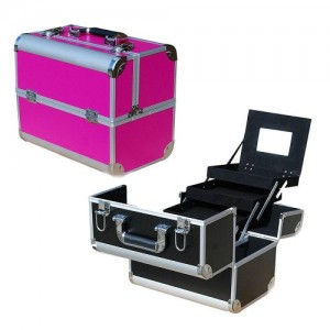 Koffer aluminium 740? roze mat met een spiegel