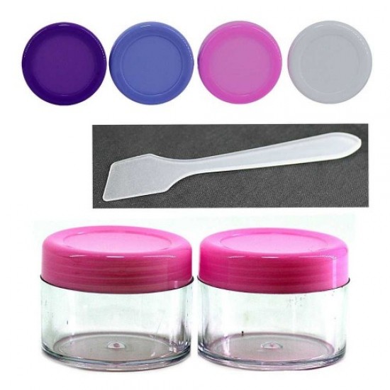 Jars transparent with a spatula 15g/2pcs (colored lid)-57473-China-Coasters and organizers