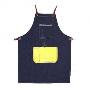  Avental jeans com bolso amarelo