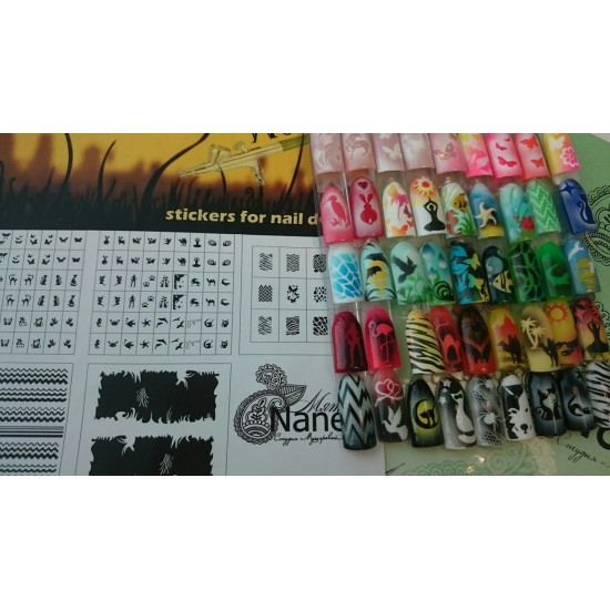 Stencils-stickers voor nail-art ???????? ???-tagore_Animal World-TAGORE-Airbrush voor nagels Nail Art