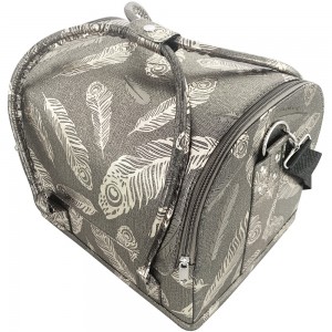  Manicure suitcase made of eco-leather 25*30*24 cm dark with silver feathers ,MAS1150