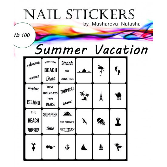 Stencils for nails Summer vacation-tagore_Летний отпуск №100-TAGORE-Airbrush for nails Nail Art