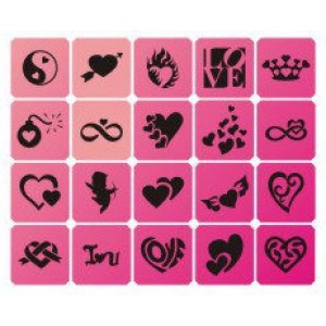  Ensemble de pochoirs de tatouage bio Valentine 20 pcs.