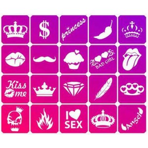 Set stencils voor bio-tattoo Glam 20 st.