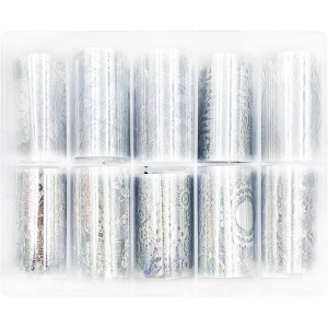  Set of wide foil for nail design 50 cm 10 pcs SILVER PATTERNS, MAS087