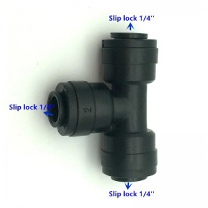 Connecting tee pneumatic, water 1/4 Quick Slip 6mm, black