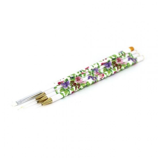 Brush set 4pcs (white/floral)-59070-China-Brush