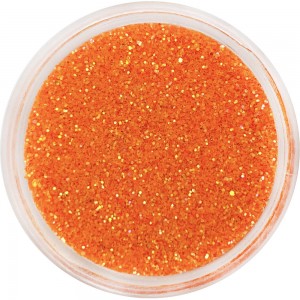  Paillettes en pot ORANGE FLUORESCENT. Plein à ras bord et pratique pour le conteneur principal. Emballage d'usine