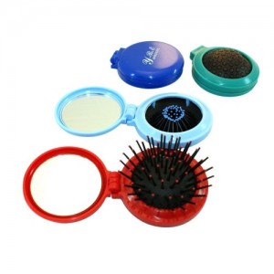 Folding massage comb with mirror (round)