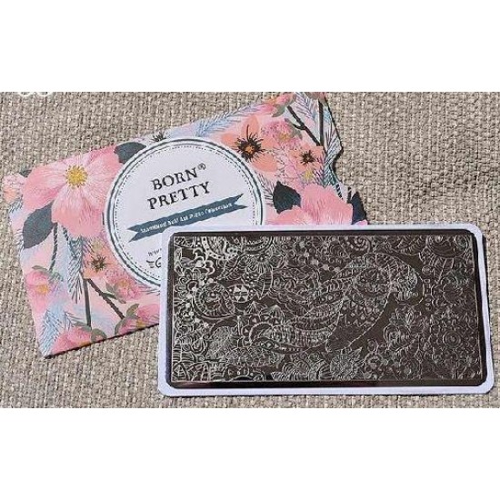 Plaque destampage Fleurs, feuilles, oiseau en graphisme, pour nail art (BP-L069)-2810-Ubeauty Decor-estampillage