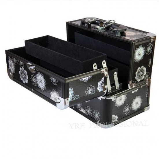 Valise aluminium 2820 noire à fleurs-61053-Trend-Valises de maître, trousses de manucure, sacs à cosmétiques