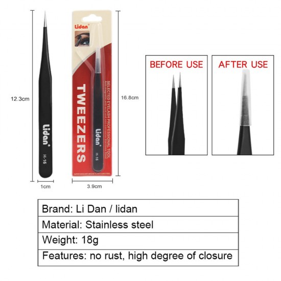Pinza extensión de pestañas RECTA negra Lidan Modelo H-16-16712-Китай-herramientas de manicura