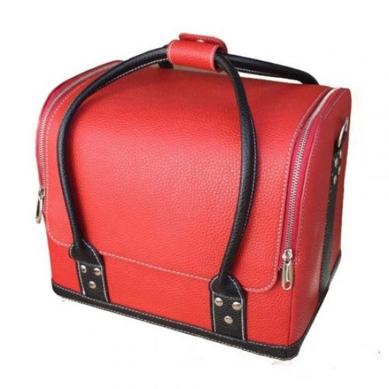 Master Koffer Leder 2700-1B rot mit schwarzen Griffen-61111-Trend-Meisterkoffer, Maniküretaschen, Kosmetiktaschen