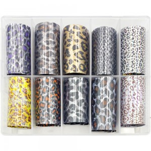 Set of wide foil for nail design 50 cm 10 pcs LEOPARD, MAS087