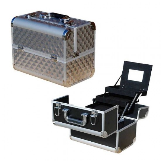 Maleta-maleta aluminio 740C plata con espejo (rombo)-61160-Trend-Estuches y maletas