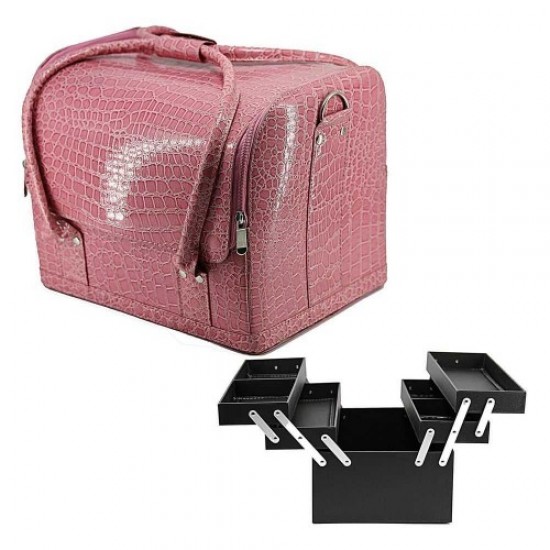 Mala master couro sintético 2700-1 rosa claro lacado-61129-Trend-Malas de mestre, bolsas de manicure, bolsas de cosméticos