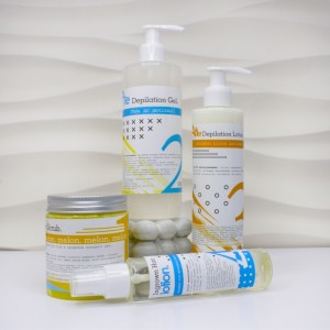 Conjunto de 4 productos depilatorios, Exfoliante corporal, Gel depilatorio, Loción después de la depilación, para el cabello encarnado