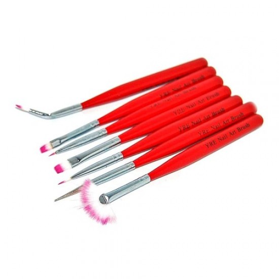 Set van 7 penselen om te schilderen (rode korte steel)-59061-China-Penselen